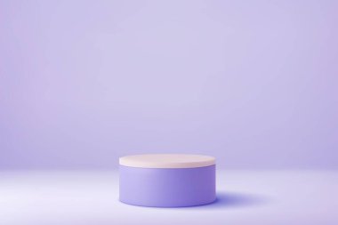 3D parlak yuvarlak kaide podyumu. Arkaplan ilanlarına ya da web sayfalarına eklenebilir. Lüks ürün reklamcılığı için podyum. 3D görüntüleme. Vektör illüstrasyonu
