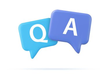 Q harfli 3D konuşma balonu, sorular ve cevaplar, faq sohbet. 3D görüntüleme. Vektör illüstrasyonu