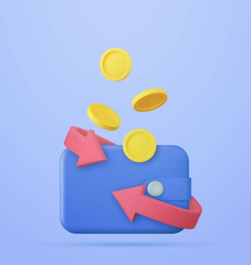 Cashback in wallet icon concept. floating with arrow debit ,credit card Finance shopping online Payments exchange. 3d rendering. Vector illustration clipart