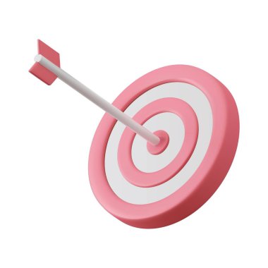 3D Arrow hedefin merkezini vurdu. Hayattaki ya da işteki hedefe ulaşma kavramı. Pazarlama zamanı konsepti. 3D görüntüleme. Vektör illüstrasyonu