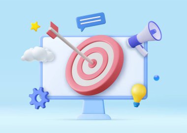 3d Seo optimizasyon ve smm konsepti. Dijital pazarlama, smm dijital web teknolojisi. Arama motoru, arama motoru trafiği, test web sitesi SEO sıralaması geliştiriliyor. 3D görüntüleme. Vektör illüstrasyonu