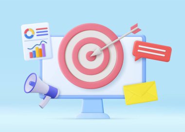 3d Seo optimizasyon ve smm konsepti. Dijital pazarlama, smm dijital web teknolojisi. Arama motoru, arama motoru trafiği, test web sitesi SEO sıralaması geliştiriliyor. 3D görüntüleme. Vektör illüstrasyonu