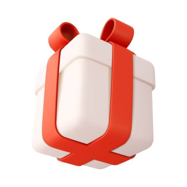 3D render hediye kutusu beyaz arka planda izole edildi. Tatil dekorasyonu hediyeleri. Şenlik hediyesi sürprizi. Doğum günü ya da düğün afişleri için gerçekçi bir ikon. Vektör illüstrasyonu.