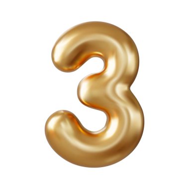 3d Number 3. three Number sign gold color Isolated on white background. 3d rendering. Vector illustration clipart