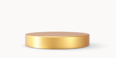 3D altın sarısı, gölgeli podyum. Yuvarlak şampiyon kaidesi. 3D boş platform. 3D görüntüleme. Vektör illüstrasyonu