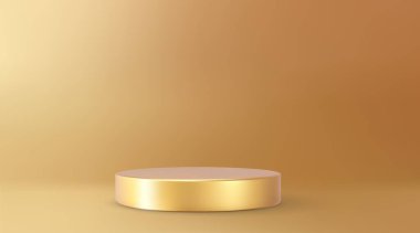 3D parlak yuvarlak kaide podyumu. Arkaplan ilanlarına ya da web sayfalarına eklenebilir. Lüks ürün reklamcılığı için podyum. 3D görüntüleme. Vektör illüstrasyonu