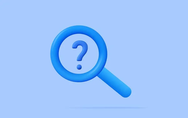 Синій Знак Питання Пошук Концепції Збільшення Скляного Символу Фоні Знаходження — стоковий вектор