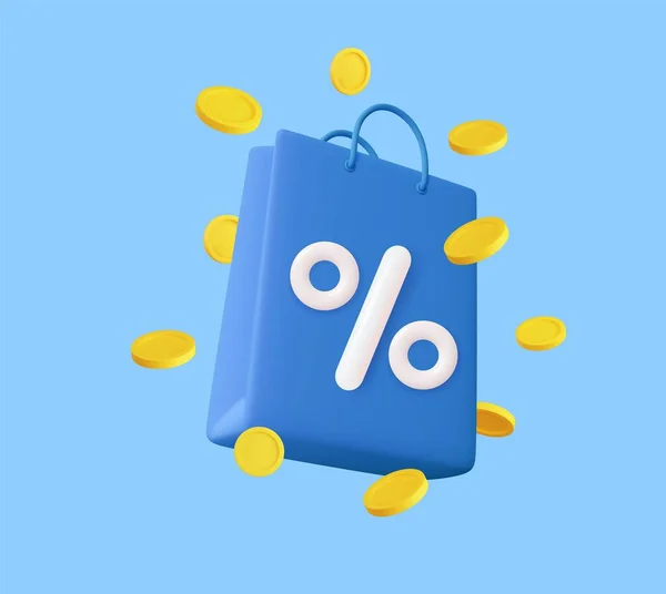 Shoppingväska Handväska Med Rabatt Och Flygande Mynt Försäljning Rabatt Online — Stock vektor