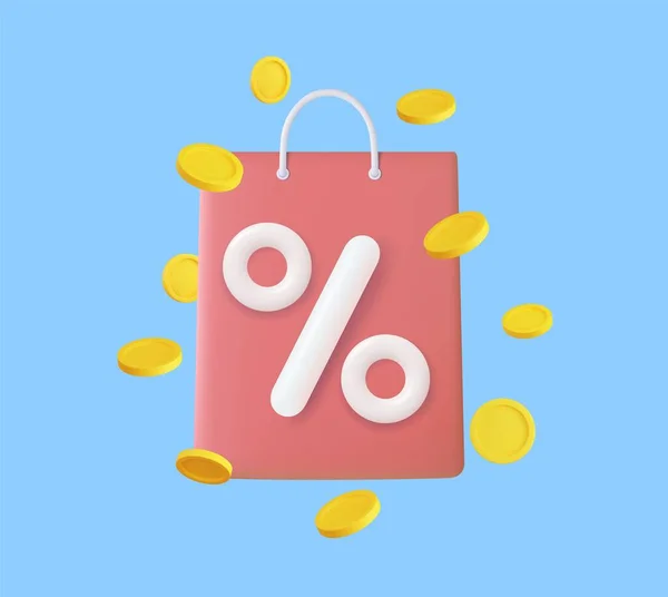 Shopping Bag Handbag Discount Flying Coinns Sale Discount Online Shopping — Stock Vector