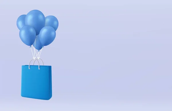 Flying Nákupní Taška Balónky Izolované Pozadí Šablona Nápisu Prázdným Místem — Stockový vektor