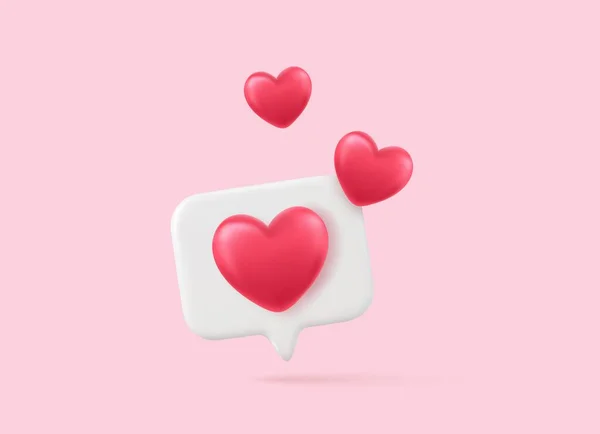 3D社交媒体在线平台概念 在线社交应用交流 带着爱心和爱心的相框图标 3D渲染 矢量说明 — 图库矢量图片
