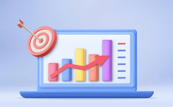 3D財務レポートチャート データ分析 Web開発コンセプト ビジネス戦略 ランディングページテンプレート ビジネス分析 コンテンツ戦略 3Dレンダリング ベクターイラスト — ストックベクタ