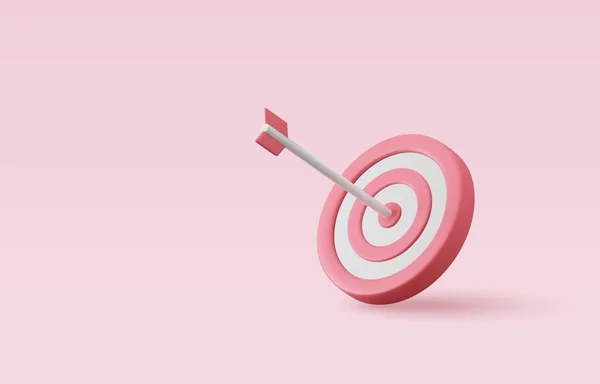 3D矢印ピンクのパステルの背景にターゲットの中心にヒット 財務目標の概念 マーケティング時間の概念 3Dレンダリング ベクターイラスト — ストックベクタ