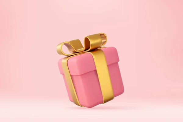 Ροζ Κουτί Δώρου Χρυσή Κορδέλα Χριστουγεννιάτικα Δώρα Εορταστική Έκπληξη Δώρο — Διανυσματικό Αρχείο
