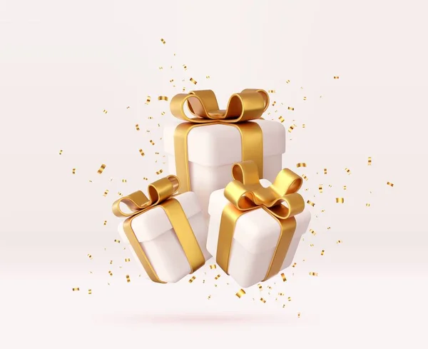 Білі Подарункові Коробки Золотою Стрічкою Луком Секвенірами Конфетті Ідея Святкування — стоковий вектор