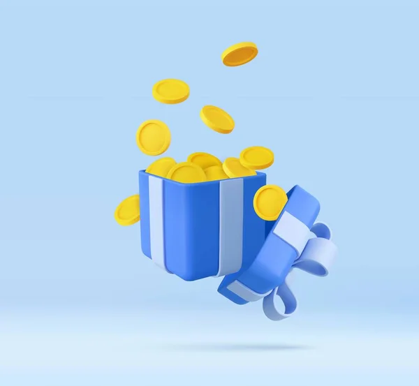 Otevřené Dárkové Krabice Překvapení Zlatými Mincemi Věrnostní Program Získat Odměnu — Stockový vektor