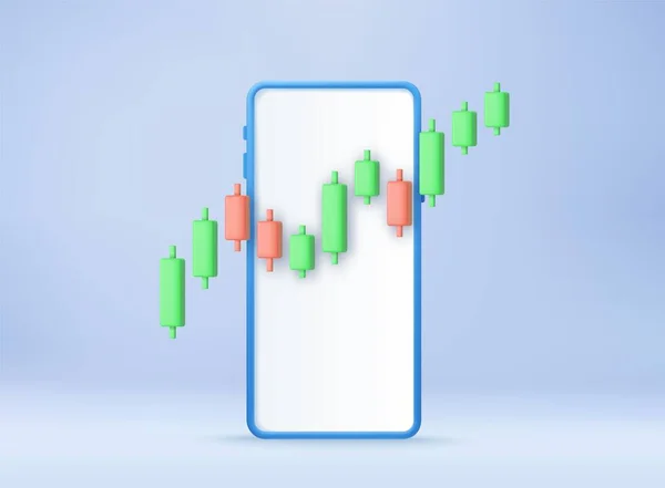 Grafico Bastoncino Candela Grafico Del Trading Online Borsa Con Telefono — Vettoriale Stock