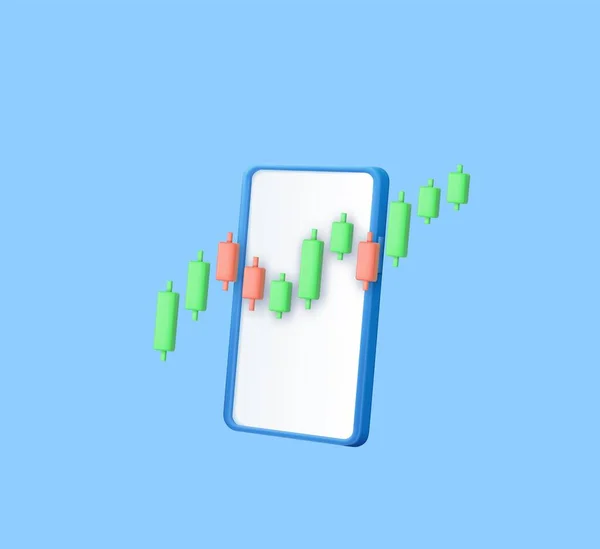 三维Candle用手机在线股票交易图表 投资交易市场 3D渲染 矢量说明 — 图库矢量图片