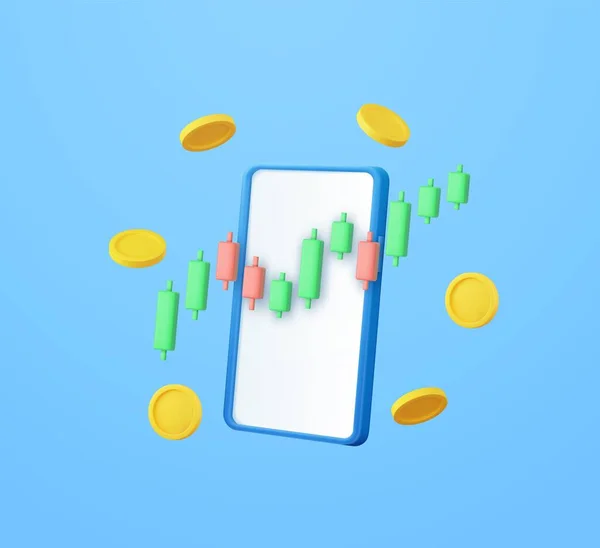 Stock Trading Online Con Smartphone Denaro Moneta Negoziazione Investimenti Borsa — Vettoriale Stock