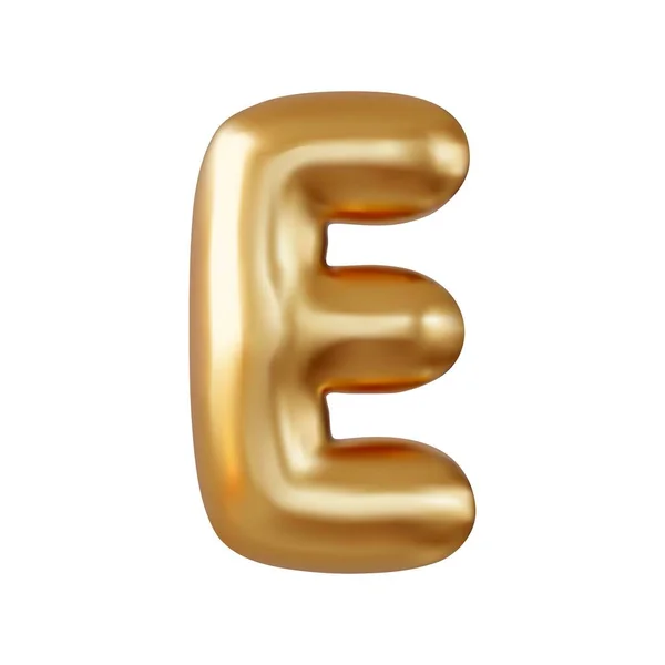 3D字母E大写字母金黄色 现实的3D气球风格设计 被白色背景隔离 3D渲染 矢量说明 — 图库矢量图片