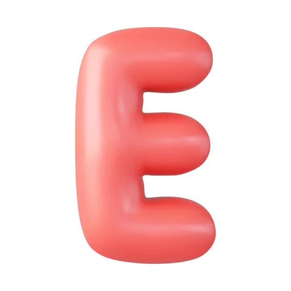 3D字母E大写字母 写实3D动画气球风格设计 被白色背景隔离 3D渲染 矢量说明 — 图库矢量图片