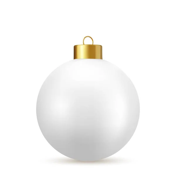 Witte Kerstbal Geïsoleerd Witte Achtergrond Nieuwjaar Speelgoeddecoratie Vakantie Decoratie Element — Stockvector