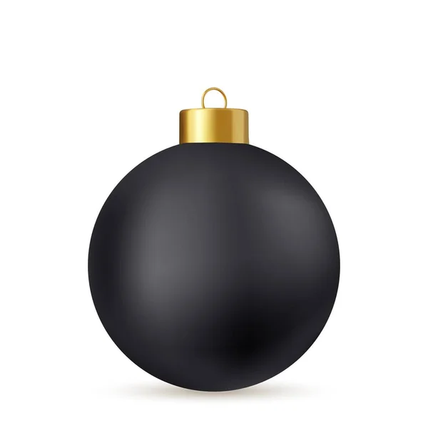3D黑色圣诞球 白色背景隔离 是的新年玩具装饰 假日装饰元素 3D渲染 矢量说明 — 图库矢量图片