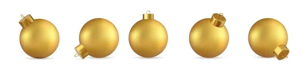 Sada Skleněné Zlaté Vánoční Koule Izolované Bílém Pozadí Nový Rok — Stockový vektor