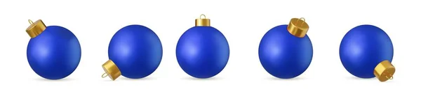 Zestaw Szklanego Niebieskiego Christmas Ball Izolowany Białym Tle Noworoczna Dekoracja — Wektor stockowy