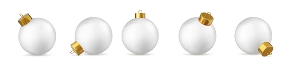 Sada Skleněné Bílé Vánoční Koule Izolované Bílém Pozadí Nový Rok — Stockový vektor