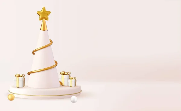 Design Natal Árvore Espiral Cone Metálico Dourado Com Caixas Presente —  Vetores de Stock