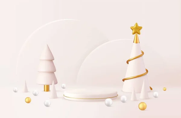 Рождественский Дизайн Золотой Металлический Конус Спираль Дерева Подиумом Рождество Новый — стоковый вектор