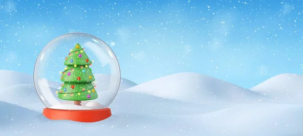 Sněhová Koule Vánočním Stromečkem Sněhu Zimní Vánoce Nový Rok Pozadí — Stockový vektor