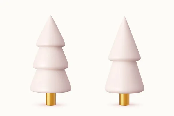 一套不同风格的圣诞树 白色和金色的抽象圣诞树 圣诞装饰品3D渲染 矢量说明 — 图库矢量图片