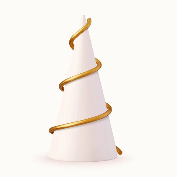 3D金色螺旋圣诞树 白色背景隔离 3D现实的几何物体 3D渲染 矢量说明 — 图库矢量图片