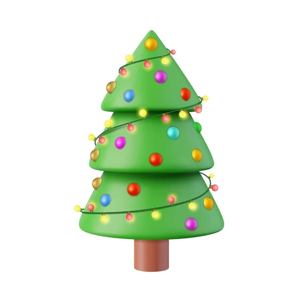 圣诞节光彩夺目的树 圣诞快乐 新年快乐 3D渲染 矢量说明 — 图库矢量图片