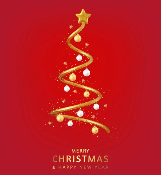 Abstraktes Minimalistisches Weihnachtsdesign Goldener Metallischer Kegelspiralbaum Mit Realistischen Weihnachtskugeln Runde — Stockvektor