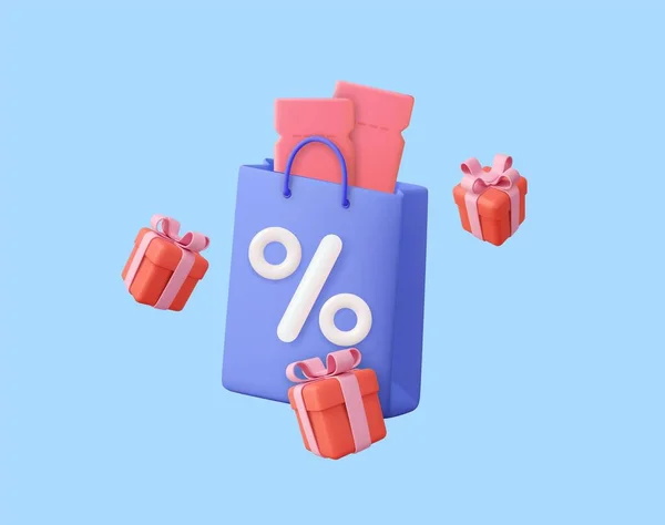 Shopping Bag Handbag Discount Gift Box Sale Discount Online Shopping — Stock Vector