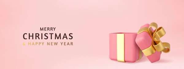 Christmas Empty Open Gift Box Template Xmas Design Sale Banner — Stock Vector