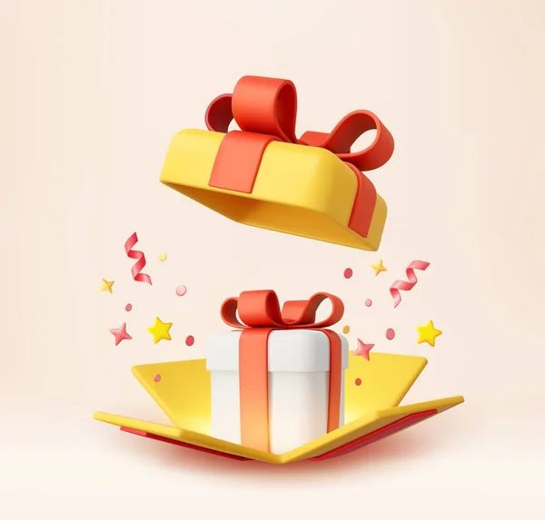 Surprise Open Gift Box Falling Confetti 현재는 상품명으로 출시되었다 크리스마스와 — 스톡 벡터