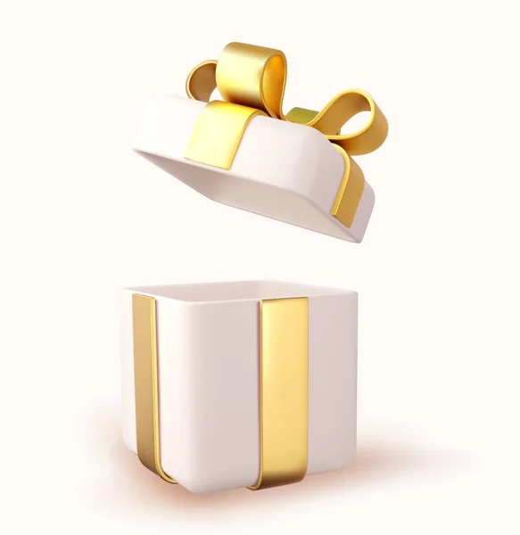 3D将打开的礼品盒与白色背景隔离 节日装饰礼物 节日礼物惊喜 生日或婚礼横幅的真实感图标 矢量说明 — 图库矢量图片