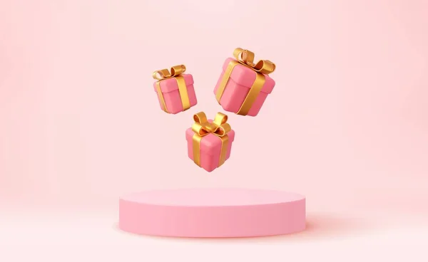 Christmas Style Product Podium Scene Flying Falling White Gift Box — Stock Vector