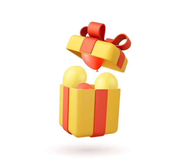 3D现实礼品盒 下落氦气气球 小册子 圣诞快乐 新年快乐 3D渲染 矢量说明 — 图库矢量图片