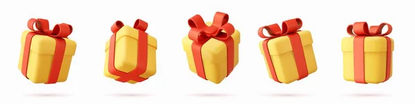 白い背景に隔離された3Dレンダリングクリスマスプレゼントボックスのセット 休日の装飾は提示する 祝いの贈り物の驚き 誕生日や結婚式のバナーのための現実的なアイコン ベクターイラスト — ストックベクタ