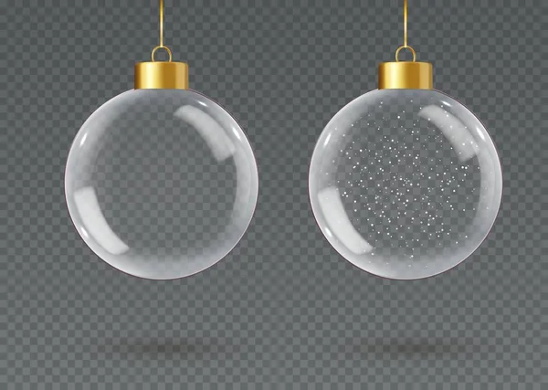 Realistické Závěsné Skleněné Vánoční Koule Dekorace Vánočních Stromků Průhledná Křišťálová — Stockový vektor