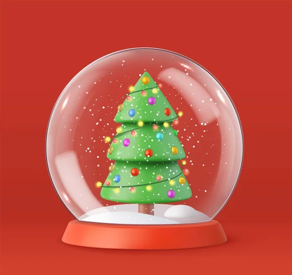Merry Christmas Happy New Year Christmas Winter Snow Glass Ball — Stock Vector
