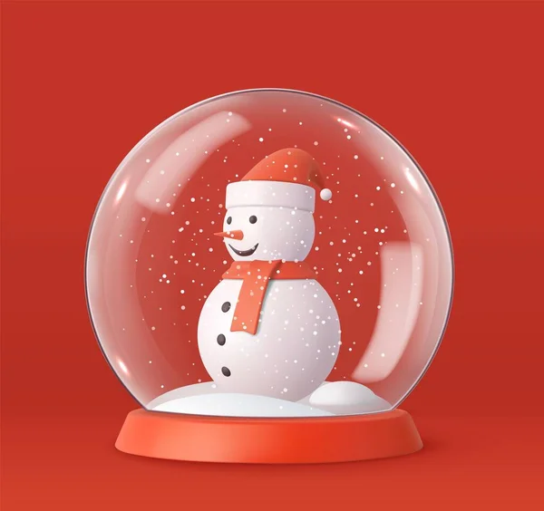 Merry Christmas Happy New Year Англійською Прозора Сніжна Куля Сніговою — стоковий вектор