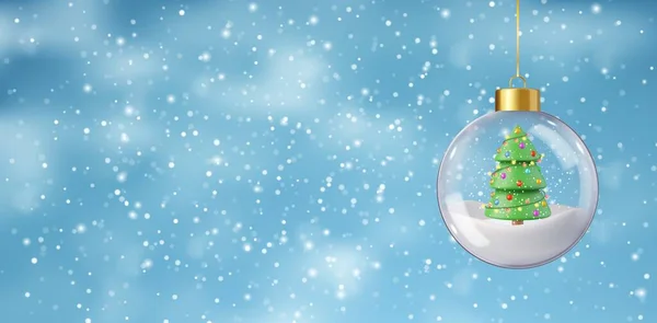 Schneekugel Mit Weihnachtsbaum Schnee Winter Weihnachten Und Neujahr Hintergrund Darstellung — Stockvektor