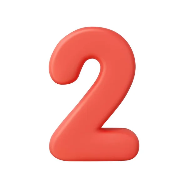 Číslo2 Dvě Čísla Znamení Červená Barva Izolované Bílém Pozadí Vykreslování — Stockový vektor