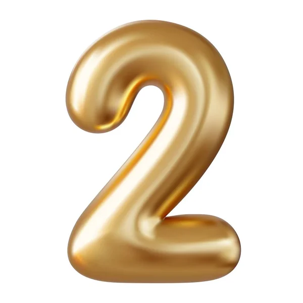 Číslo2 Dvě Číslice Znamení Zlatá Barva Izolované Bílém Pozadí Vykreslování — Stockový vektor
